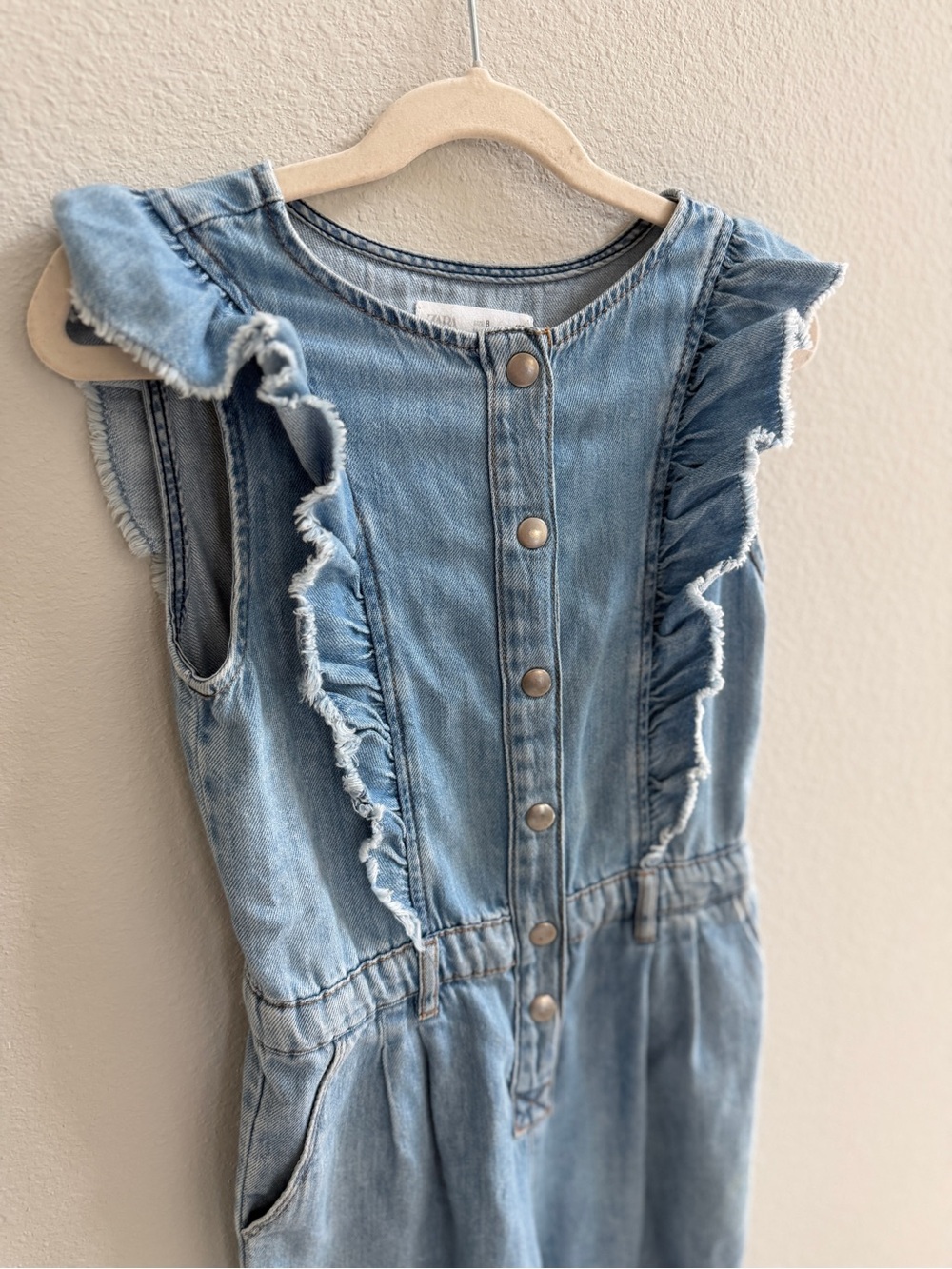 Zara Kids Denim Ruffle Jumpsuit Size 8